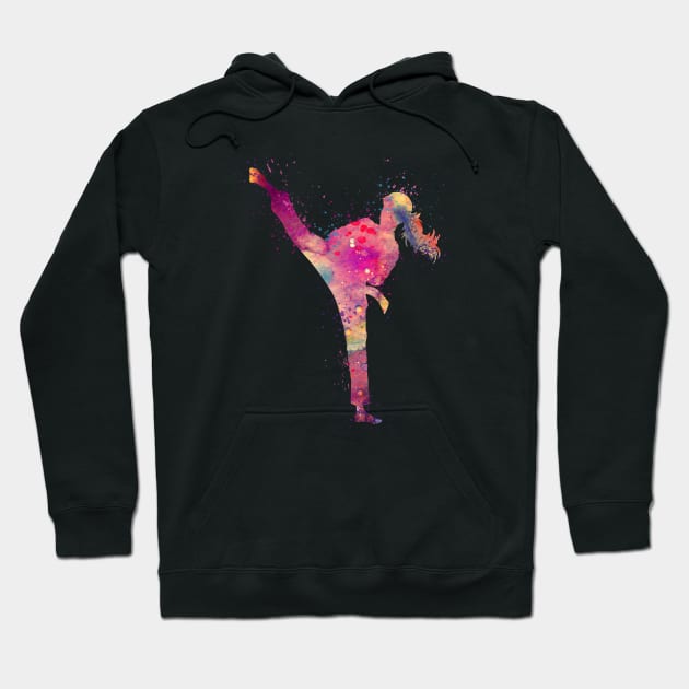 Karate Girl Kick Watercolor Martial Arts Gift Hoodie by LotusGifts